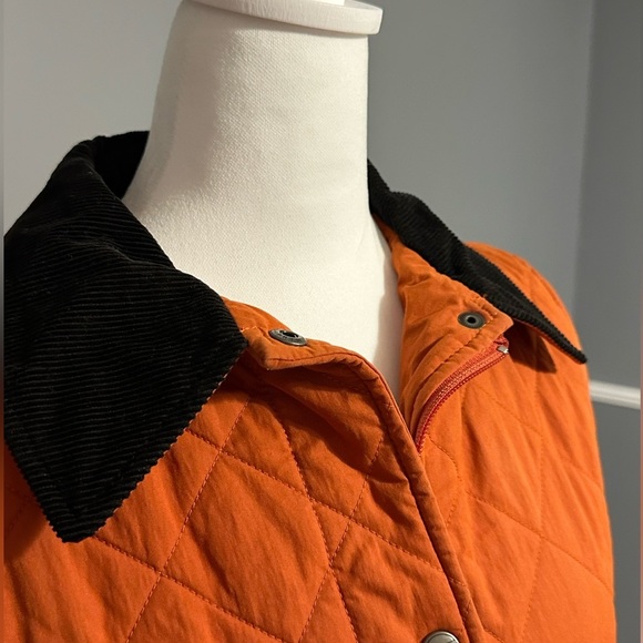 L.L. Bean Woman’s Quilted Vest, Corduroy Burnt Orange, Black Collar - Picture 2 of 11
